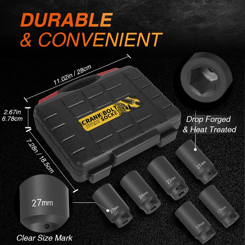 6 Pack 1/2’’ Drive Crank Bolt Socket Set, 17MM, 19MM,