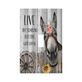 Decorative Switch Plate Covers Vintage Funny Donkey Rustic Farm Farmhouse Animal Wood Plank 1 Gang Wall Plate Single Toggle Light Switch Cover Plate Jumbo Electrical Switchplate Receptacle Faceplate