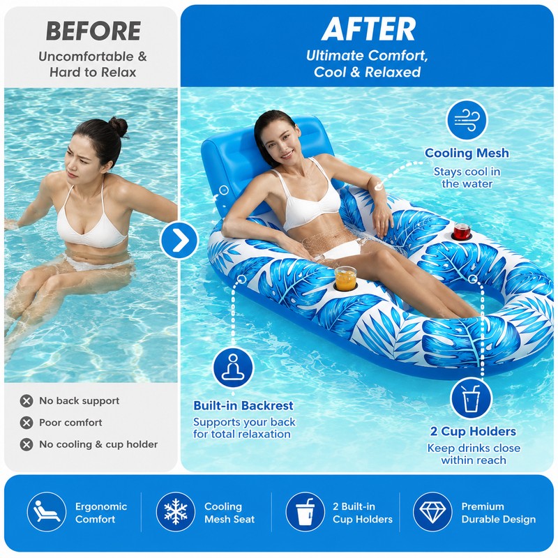 Adult Inflatable Pool Lounger for Summer Relaxation – Mesh Seat