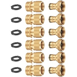 BoArt Garden Hose Quick Connector Set, Solid Brass 3/4 Inch Water Fitings Thread Easy Connect No-Leak Male Female 6 Sets