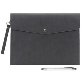 Wonderpool A4 Faux Leather Envelope Documents Multifunction Folders Stationery Bag -Portfolio File for Paper Letter Stationery Organizer and Tablet Case PC Sleeve (Dark gray)
