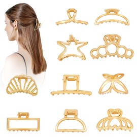 CWJCYTNSN Small Gold Hair Clips, 10Pcs Metal Hair Claw Clips for Women Thick Thin Hair, Non-Slip Hair Clips for Women and Girls, Strong Hold Hair Accessories