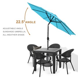 JOVISUNSHADE 7.5FT Patio Umbrella with Push Button Tilt and Crank, Outdoor Umbrella Patio Table Umbrella 8 Sturdy Ribs UV Protection Waterproof for Pool, Porch, Garden, Deck, Backyard. (Sky Blue)
