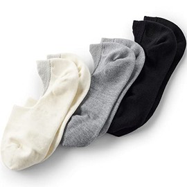 Lands' End Women's No Show Sock 3 Pack Black Gray White Pack Small