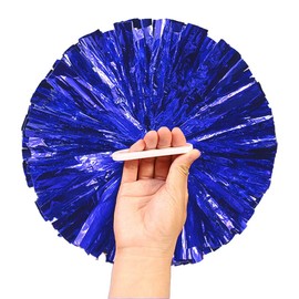 Vsosfiza Cheerleading Pompoms, Pack of 2 Metallic Foil Cheerleader Pom Poms, Blue, Blue Sports Pompoms, Cheers Ball Dance Pompoms, for Sports Events, Team Spirit, Aerobics Parties
