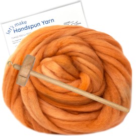 Learn to Spin Yarn - Beginner's Spinning Kit Includes Drop Spindle, Hand Dyed BFL Wool Roving and Printed Instructions with Video. Color: Myrtle Green