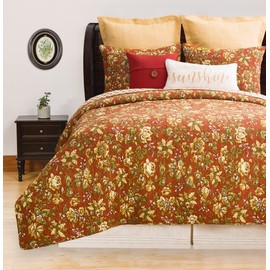 C&F Home Estelle King 3 Piece Reversible Coverlet Quilt Set with 2 King Shams Quilt Set Warm Orange Fall Damask Floral Reverse to Beige Floral Pattern King 3 Piece Set Orange