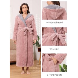 Artfasion Robes for Women with Hood Long Soft Warm Full Length Bathrobes Luxurious Plush Fleece Winter Robes Taupe X-Large