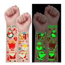 Partywind 20 Sheets (185 Glow Styles) Christmas Temporary Tattoos for Kids, Christmas Stocking Stuffers with Snowman/Snowflake/Santa, Xmas Holiday Goodie Bag Fillers Toys for Boys Girls