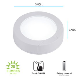 GE Wireless LED Puck Lights, Battery Operated, 20 Lumens, Touch Light, Tap Light, Stick On Lights, Under Cabinet Lighting, Ideal for Kitchen Cabinets, Closets, Garage, 6 Pack, 45994