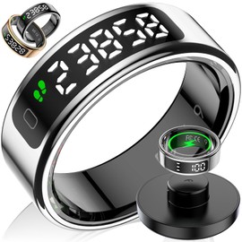 Gulemfy Smart Ring with LED Display Screen, Fitness Tracker Smart Rings for Women Men, Health Ring for iOS & Android, Sleep Tracker Ring Compatible with Heart Rate, SpO2, Sleep, Step (Silver, 11)