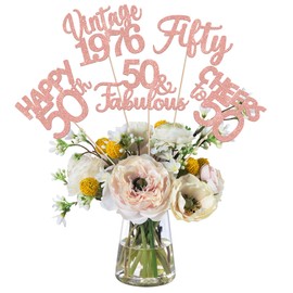 15 PCS 50th Birthday Centerpiece Sticks Fifty Happy 50 Vintage 1976 Table Flower Centerpieces Sticks Cheers to 50 Fabulous Floral Decorations 50th Birthday Party Centerpieces Supplies Rose Gold