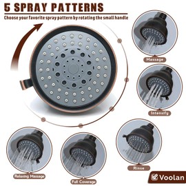 Voolan High Pressure Shower Head - 5 Function Rain Shower Head - Comfortable Shower Experience Even at Low Water Flow - Oil-Rubbed Bronze