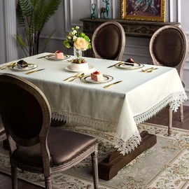 ARTABLE Lace Table Cloths Rectangle Fall Antique Flower Decor Macrame Tablecloth for Outdoor Farmhouse Rustic Kitchen Party Birthday Picnic (Ivory-1, 60 x 84 Inch)