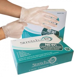 Stretch 2 Fit Box of 100 or 200 Disposable & Recyclable Gloves - Powder & Latex Free, Allergy Free - Work, Food Preparation, Tattoo, NHS, Cleaning, Wholesale, Cheap (Box of 200 Medium) clear