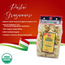 Rigatoni Italian Pasta di Gragnano | I.G.P. Protected | USDA Certified Organic | 17.6 Ounce | 500 Gram | Pack of 4