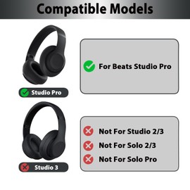 Adhiper Replacement Ear Pads Cushions for Beats Studio Pro Wireless Noise Cancelling Headphones, Studio Pro Earpads with Soft Protein Leather, Noise Isolation Memory Foam - Black