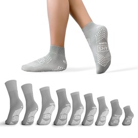 AHS Premium Hospital Socks with Grippy Anti-Slip Tread | Small Gray Double Tread Socks Safety, Soft Polyester Socks | Gripper Socks Pack 6 Pairs