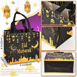 PARSUP 16PCS Eid Mubarak Reusable Gift Bags, Assorted Sizes Treat Bags with Handles, Eid Mubarak Party Bags, Multifunctional Non-Woven Eid Bags for Gifts Wrapping, Eid Party Supplies