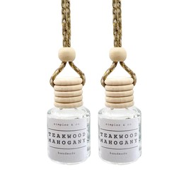 Teakwood and Mahogany Car Air Hanging Essential Oil Diffuser, Car Air Freshener Diffuser with Long Lasting Essential Oils, Aromatherapy Vehicle Diffuser, Long Lasting by Simplee Goods, Clear
