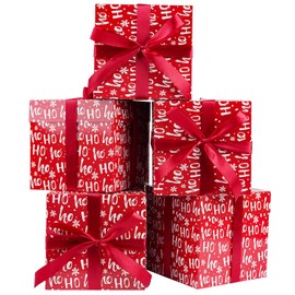 Jaywayang 5 Pack Red Christmas Gift Boxes with Lids, Ribbons and Tissue Papers Square Gift Boxes - 7.1 Inch - Presents Wrapping Christmas Gift Holiday New Year Party Favor Boxes.