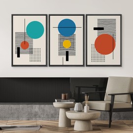 SIGNWIN Framed Canvas Wall Art Colorful Boho Decorative Art Geometric Patterns Illustrations Abstract Bohemian Urban Multicolor Metallic for Home Office - 16" x 24" x 3 Panels Black