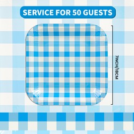 EVYIENEN 50 Pcs Blue Striped Paper Plates 7 Inch Disposable Square Dinner Dessert Serving Party Plates for Birthday Wedding Bridal Baby Shower Party Supplies