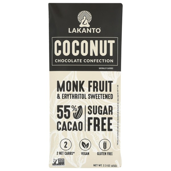 Lakanto Coconut Chocolate Confection Bar, 55% Cocoa, Sugar Free, Gluten
