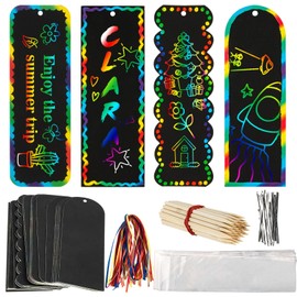 MAQIHAN 36 Sets 4 Style Magic Scratch Art Bookmarks - Rainbow Scratch Paper Art DIY Bookmarks Bulk Party Favors Birthday Party Classroom Activities