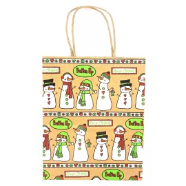 Jo-ann's Snowman Family Gift Bag,Tan,Raffia Handle,Button Up,Hearts,7"x3