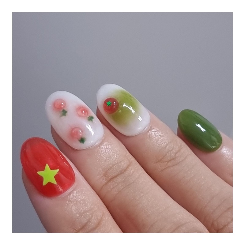 Dangling Tomato Homemade Nail Tips - Short Oval / 빵글댕글