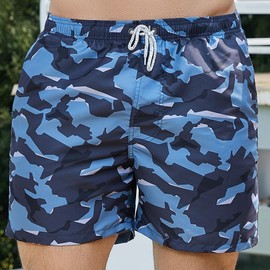 Dminyak Mens Swim Trunks Quick Dry Bathing Suit Swim Shorts - Blue Camo Print Board Shorts Swimwear, Size M
