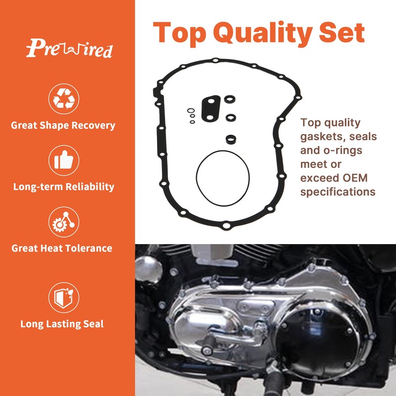 Prewired 2004-2020 Sportster Primary Cover Gasket Seal Kit, Compatible with