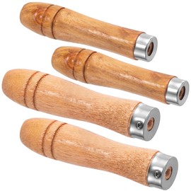 ANCIRS 4pcs Wooden File Handle with Strong Metal Collars, 2pcs Medium Wooden Handle for 6"-8" File + 2pcs Large Wood Handle for 10"-12" File (2 Sizes)