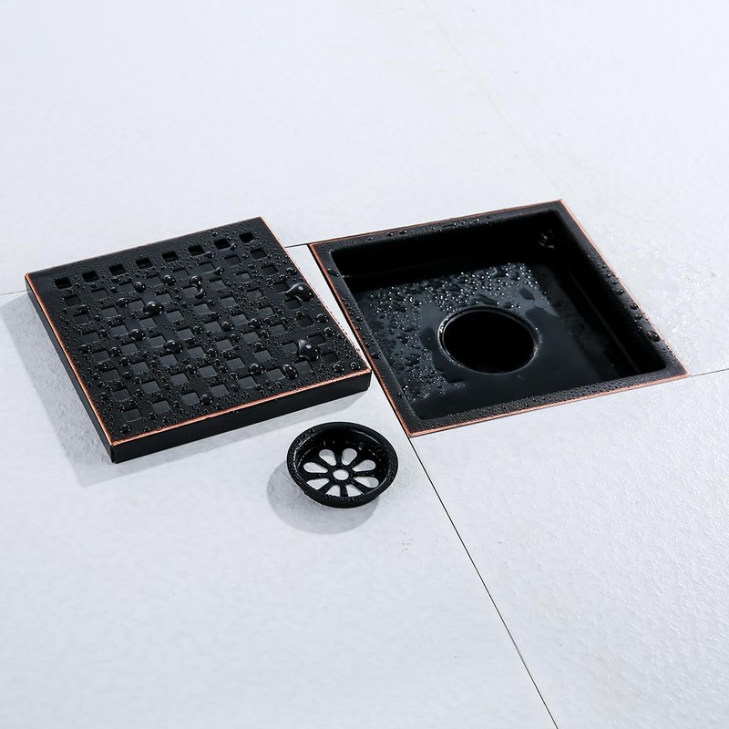RANDOM Oil Rubbed Bronze Shower Drain Square 6 Inch Shower