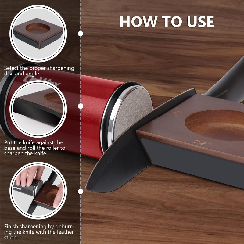 DOWOX Longer Rolling Knife Sharpener with Leather Strop, Upgraded Rolling