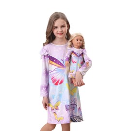 Bow Dream Toddler Girls Dress and Matching American Girl Doll Clothes for Girls Lavender Party Birthday Long Sleeve Dress Size 150