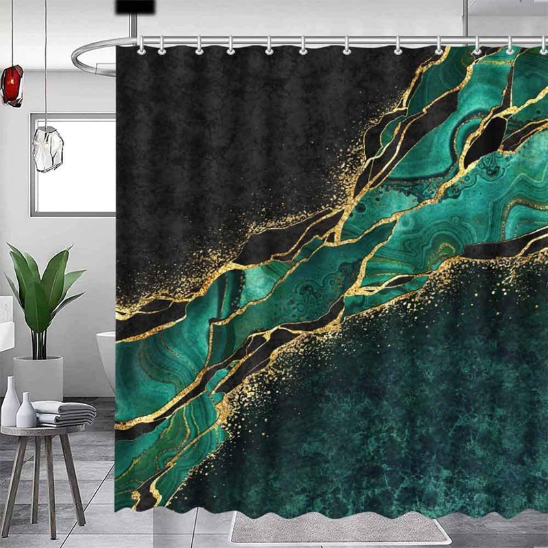 FAIRYGATE Green Shower Curtain Abstract Emerald Green Polyester Shower Curtains