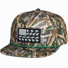EDTREK Performance Outdoorsman Snapback Truck Hat with Flat Brim - Unique Animal Embroidery (Vintage Marsh Camo with Green Rope-Wildlife Flag)