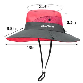 ECOMBOS Womens Sun Hats Wide Brim UV Protection Mesh Foldable Ponytail Bucket Fishing Hat Beach Cap for Fishing Hiking Gardening Outdoor Light Red