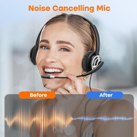 MKJ USB Headset with Microphone, Computer Headset for Call Center & Home Office, Noise Canceling Wired Headphone for PC Laptop Skype Teams Zoom Jabber Conference Calls Online Teaching