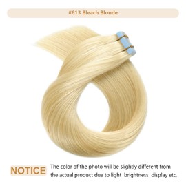 YILITE Tape-In Real Hair Extensions, Bleach Blonde, 60 cm, 20 Pieces / Pack, 50 g, Tape-In Extensions, Real Hair, Invisible Silky Straight, Skin Weft Tape Ins, Natural Extensions (60 cm, #613 Bleach
