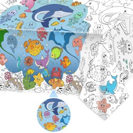 PHOGARY Sea Coloring Poster for Kids Giant Coloring Poster Sea Animal Coloring Tablecloth Jumbo Ocean Animal Coloring Banner DIY Drawing Tablecloth for DIY Arts Crafts Activities 54" x 108"