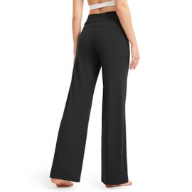 AFITNE Wide Leg Pants for Women Yoga Dress Pants with Pockets, High Waist Stretch Loose Casual Lounge Work Sweatpants Black S 28"