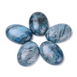 Fashewelry 20Pcs Natural Oval Blue Ripple Jasper Flat Back Gemstone Cabochons 25x18mm Healing Chakra Crystal Stone Bead Cab Covers No Hole for Jewelry Craft Making