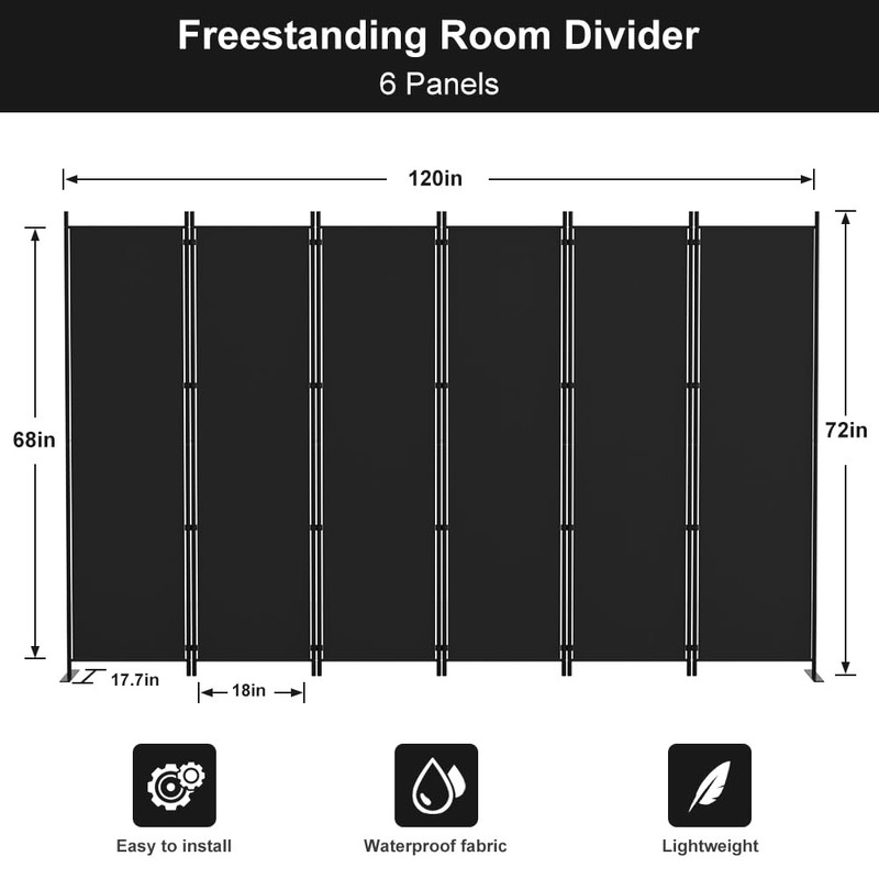 Kokorona 6 Panel Room Divider, 6FT Tall Folding Privacy Screen