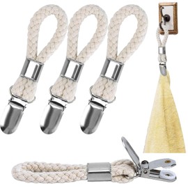 Hanger for towels, 4 pieces towel clips for hanging, towel clips with loops, towel clips, towel hanger, metal tea towel holder for kitchen, bathroom, home, cupboards and more