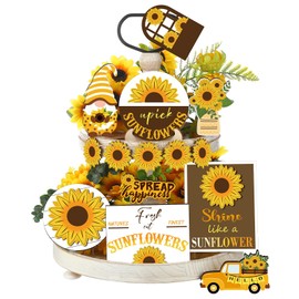 Purpeak 12 Pcs Sunflower Tiered Tray Decor Set Summer Kitchen Decor Tiered Tray Rustic Farmhouse Tier Tray Decor Items Sunflower Gnome Wooden Signs for Sunflower Party Decor Summer Home Decoration