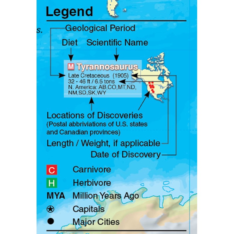 CoolOwlMaps World of the Dinosaurs Wall Map Poster - 36x24