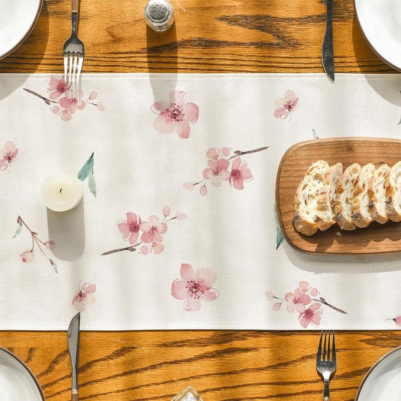 BSITSSS Sakura Leaves Spring Pink Table Runner, 33cm x183cm Spring